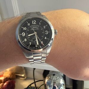 Hamilton Men's Silver Bracelet Watch with Black Dial